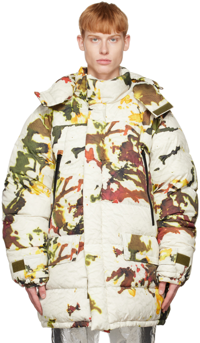 Dries Van Noten White Camo Down Jacket In 5 Ecru