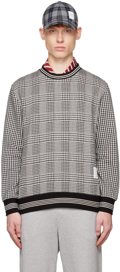 Thom Browne Houndstooth-pattern Cotton Sweatshirt In Grigio