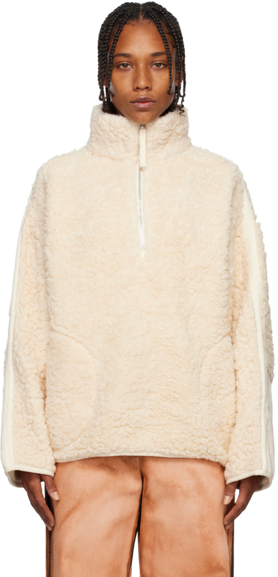 Acne Studios Oversized Twill-paneled Fleece Half-zip Sweatshirt In Ecru Beige