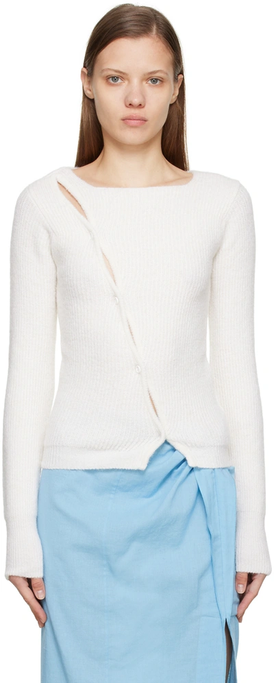 Jacquemus Asymmetric Ribbed Cardigan In Ivory