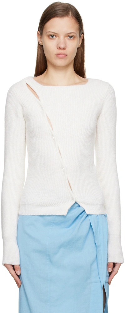 Jacquemus Asymmetric Ribbed Cardigan In Off,white