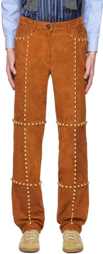 Meryll Rogge Brown Studded Leather Pants In Suede Cognac