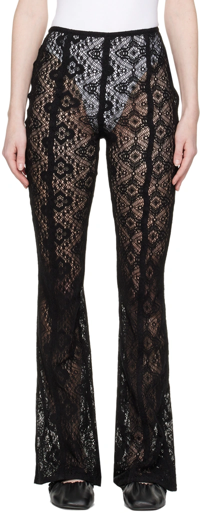 Ganni Lace Sheer Flared Trousers In Black