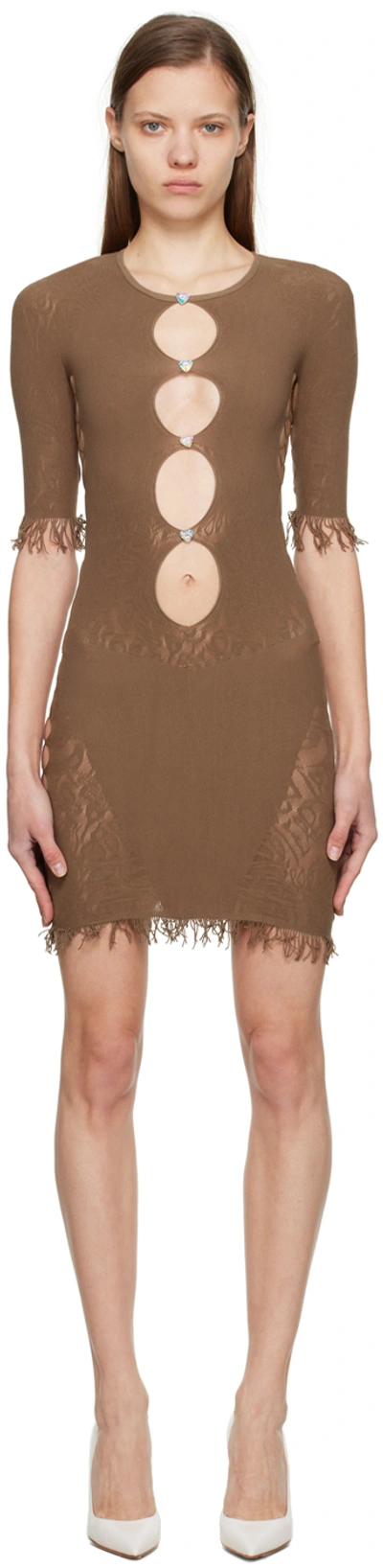 Poster Girl Miranda Lace-panel Cut-out Mini Dress In Neutrals