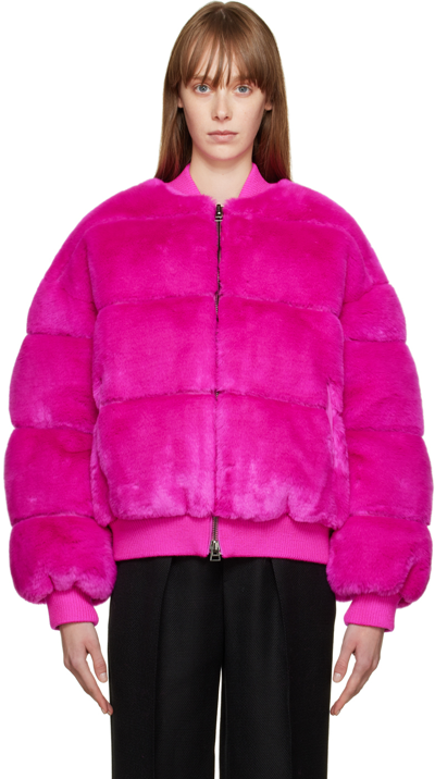 Tom Ford Faux Fur Down Bomber Jacket In Fuxia