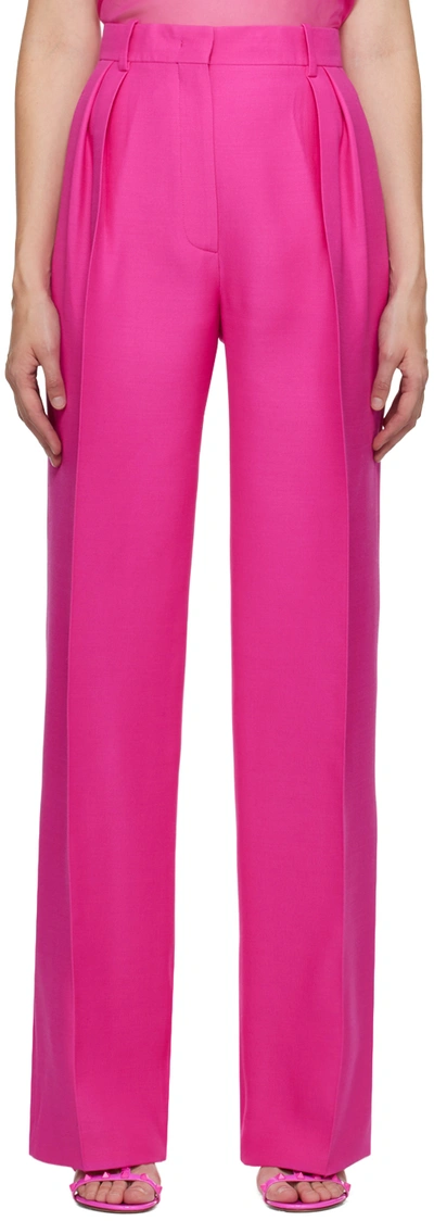 Valentino Pleated Wool And Silk-blend Crepe Wide-leg Pants In Pink