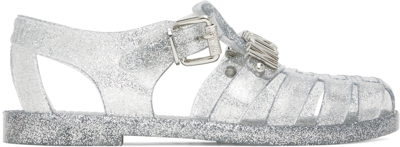 Moschino Silver Lettering Logo Jelly Sandals In 902 Argento