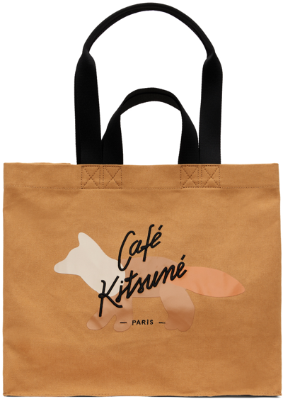 Maison Kitsuné Tan Profile Fox Cafe Double Carry Tote In P222 Iced Coffee
