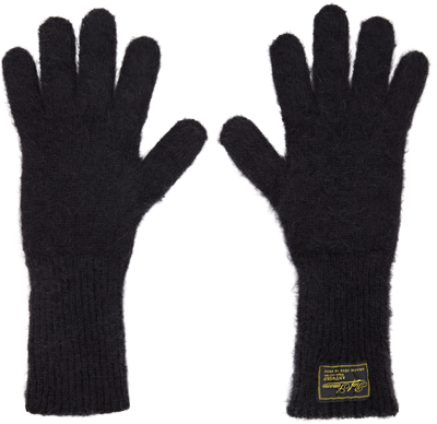 Raf Simons Logo-patch Knitted Gloves In Black