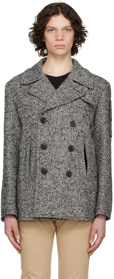 Neil Barrett Double Breasted Speckled Coating Military Peacoat In Grey