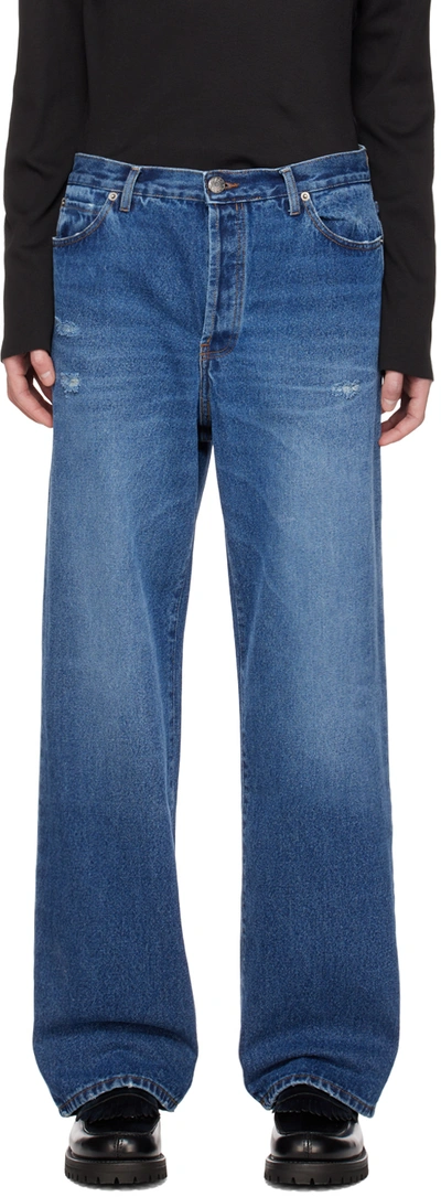 Edward Cuming Distressed Straight-leg Jeans In Blue Destroy Wash
