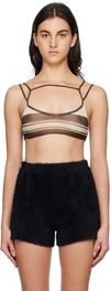 Jacquemus Sognu Striped Ribbed Jersey Cropped Top In 80 Multi-brown