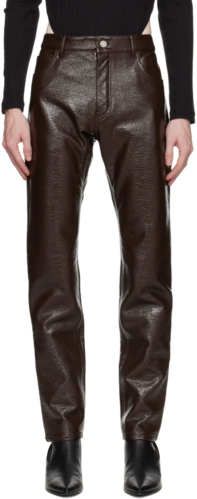 Courrèges High-shine Tapered Trousers In Chocolate