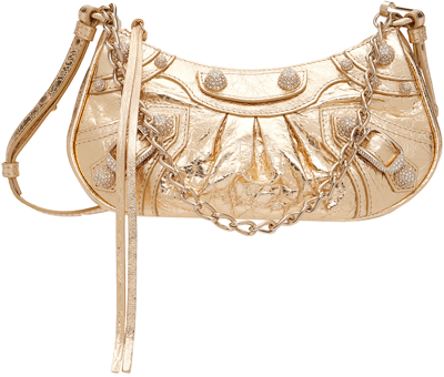Balenciaga Le Cagole Studded Leather Shoulder Bag In 8006 Light Gold