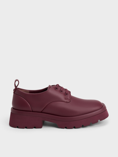Charles & Keith Ridged Sole Lace-up Oxfords In Maroon