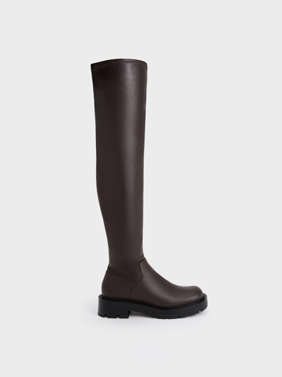 Charles & Keith Zip-up Thigh-high Boots In Dark Brown