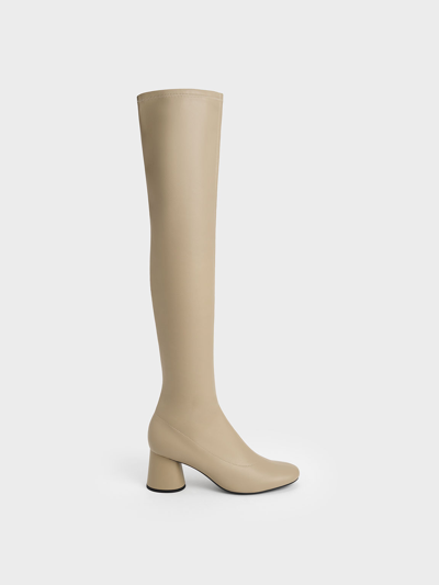 Charles & Keith Cylindrical Heel Thigh-high Boots In Taupe