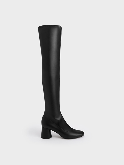 Charles & Keith Cylindrical Heel Thigh-high Boots In Black