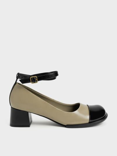 Charles & Keith Tubular Ankle-strap Pumps In Taupe