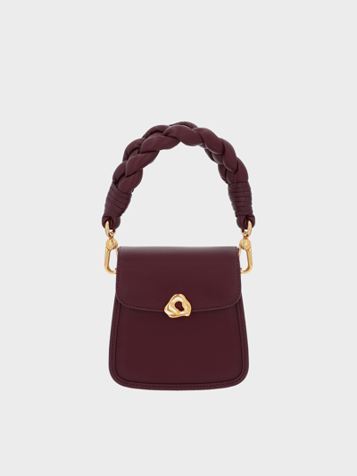 Charles & Keith Moira Braided Handle Pouch In Dark Chocolate