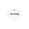 WE11 DONE CROPPED LOGO COTTON T-SHIRT - WOMEN'S - COTTON/POLYESTER/POLYURETHANE,WDTT322861WWH18612832