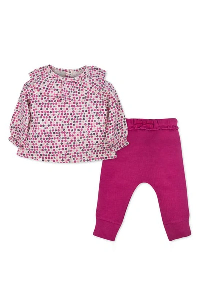 Oliver & Rain Babies' Polka Dot Organic Cotton Shirt & Pants Set In Raspberry