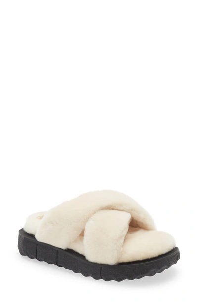Off-white Sponge Sole Faux Shearling Slide Sandal In Cream Black