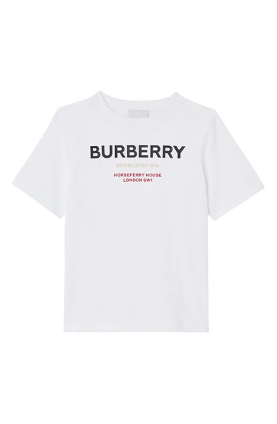 Burberry Kids' Cedar Horseferry Organic Cotton Jersey Logo Graphic Tee In White