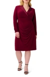 Adrianna Papell Long Sleeve Jersey Satin Tuxedo Dress In Red Wine