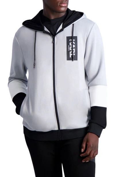 Karl Lagerfeld Colorblock Hooded Track Jacket In Light Grey