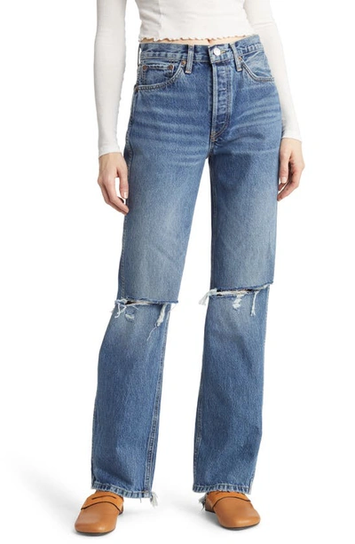 Re/done Jeans 90s In Denim Di Cotone Azzurro In Destroyed Mar