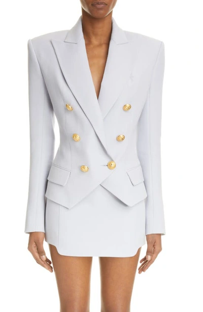 Balmain Double-breasted Wool Jacket In Azure