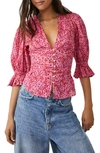 Free People I Found You Print Blouse In Pink