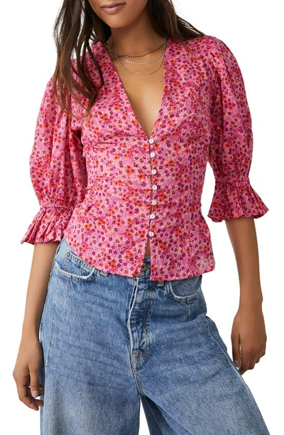 Free People I Found You Print Blouse In Party Combo