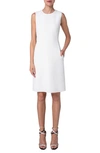 AKRIS SLEEVELESS DOUBLE FACE WOOL CREPE SHEATH DRESS