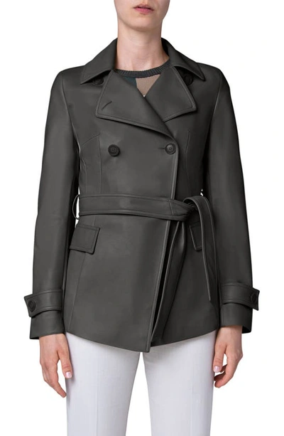 Akris Belted Double-breasted Leather Jacket In Moss