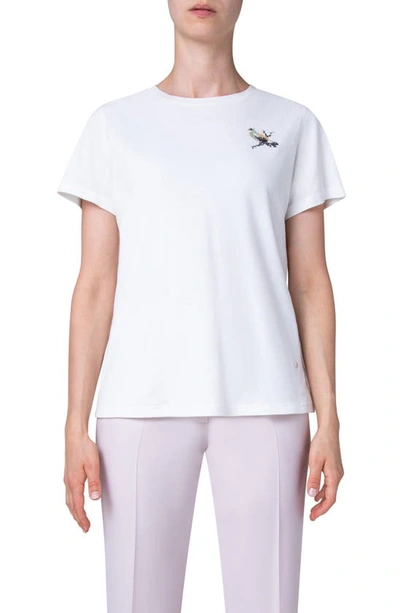 Akris Bird Cross-stitch Jersey T-shirt In Ecru