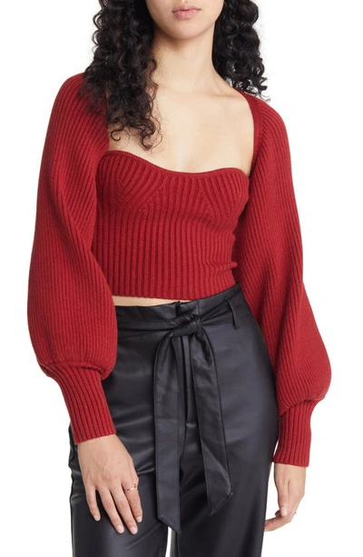 Lulus Twice The Love Rib Knit Tube Top & Bolero In Wine Red