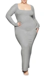 Skims Lounge Ribbed Long Sleeve Maxi Dress In Heather Gray Foil