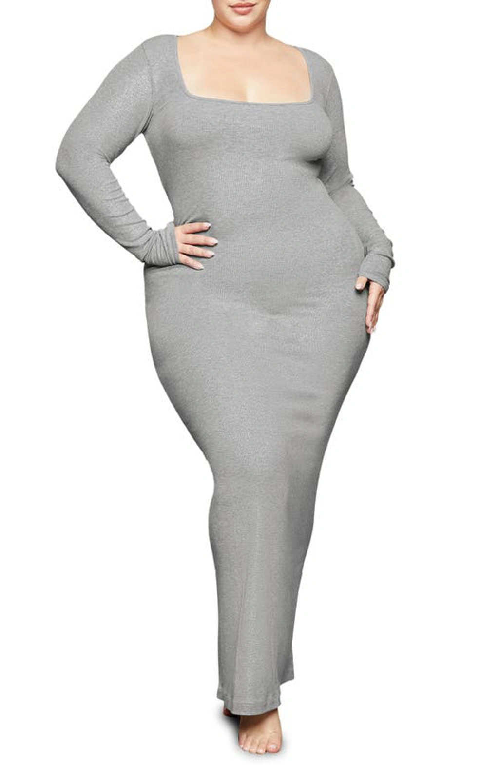 skims lounge ribbed long sleeve maxi dress Skims Lounge Ribbed Long Sleeve Maxi Dress In Camel Foil