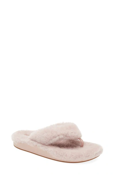 Olukai Kipea Heu Genuine Shearling Slide Sandal In Pink Clay / Pink Clay