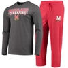 CONCEPTS SPORT CONCEPTS SPORT RED/HEATHERED CHARCOAL MARYLAND TERRAPINS METER LONG SLEEVE T-SHIRT & PANTS SLEEP SET