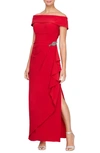 Alex Evenings Off The Shoulder Embellished Column Gown In Red