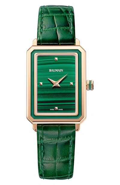 Balmain Watches Eirini Leather Strap Watch, 25mm X 33mm In Green