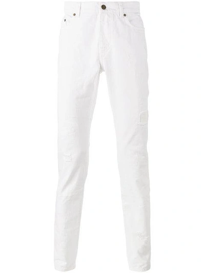 Saint Laurent Straight Cut Distressed Jeans - 白色 In White