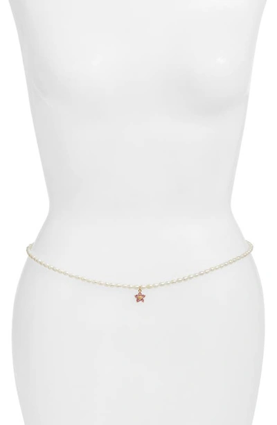 Vidakush Freshwater Peal Hibiscus Belly Chain In Pearl