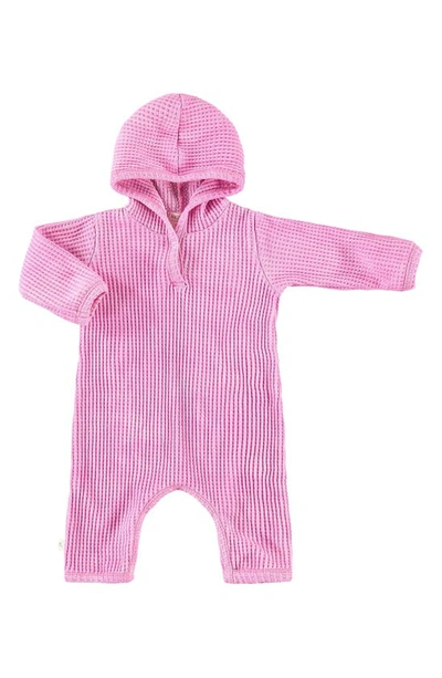 Paigelauren Babies' Waffle Knit Hooded Romper In Pink Marble