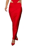House Of Cb Colette Fitted Satin Midi Skirt In Scarlet