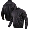 PRO STANDARD PRO STANDARD LAS VEGAS RAIDERS TRIPLE BLACK SATIN FULL-SNAP VARSITY JACKET
