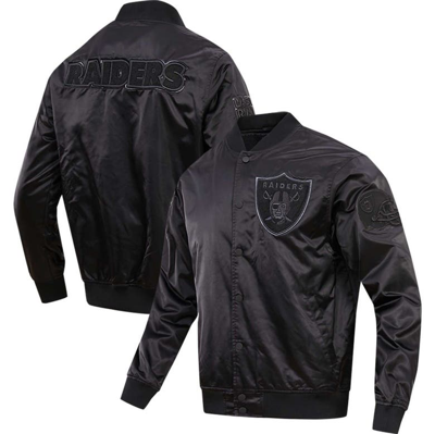 Pro Standard Las Vegas Raiders Triple Black Satin Full-snap Varsity Jacket In Black